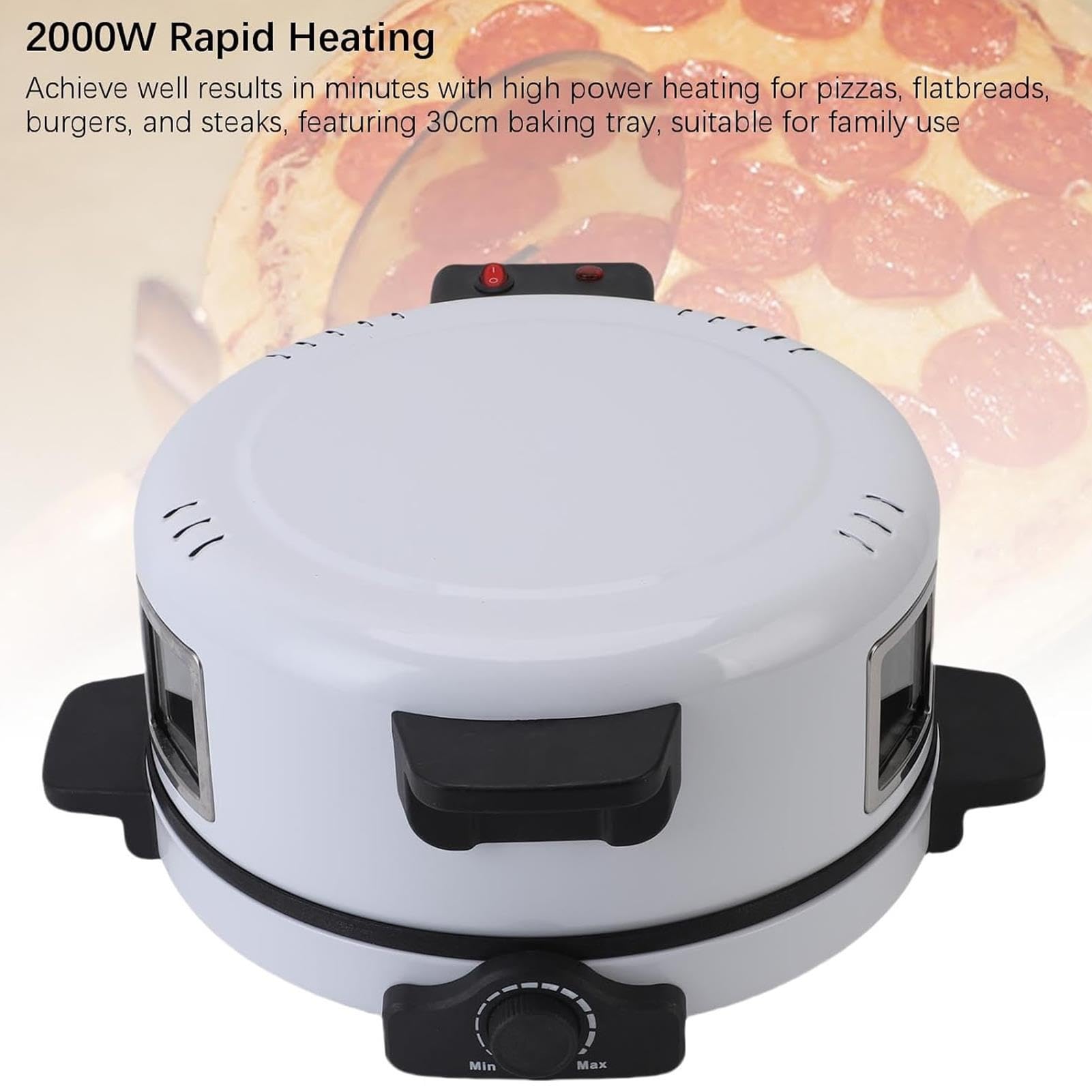 Horno Pizza Eléctrico 2000W, Con Luces Indicadoras, Calienta Hasta 440 ℃