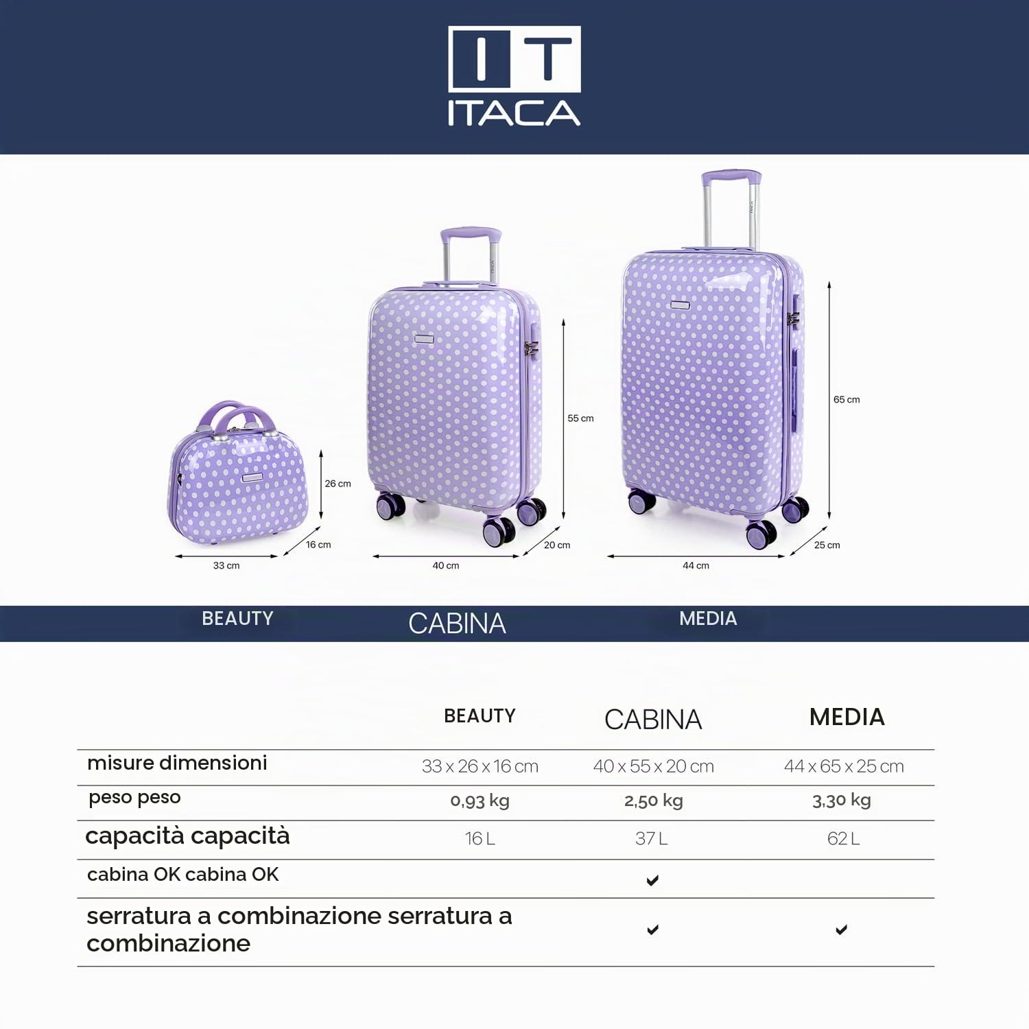 ITACA - Valigia Bambina Mediano - Valigia Bambini Resistente e leggera - Trolley Bambina leggera con 4 ruote Cabina aereo - Trolley Bambino Lucchetto a combinazione, Malva