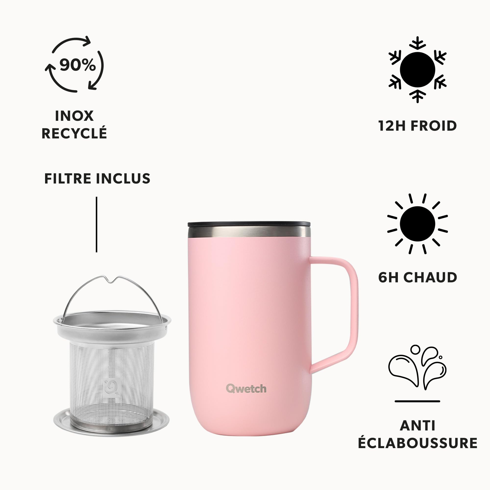 Selbro ® Geïsoleerde Thermosbeker - 420 Ml, Grijs, Roestvrij Staal Met Siliconen Afdichtingen