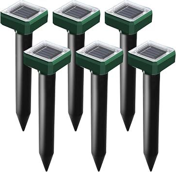 Mole Repellent Solar Powered, 6 Pack Solar Mole Repellent Ultrasonic for Vole, Snakes, Gopher, Waterproof Sonic Vole Deterrent Spikes,Snake Gopher for Garden and Yard