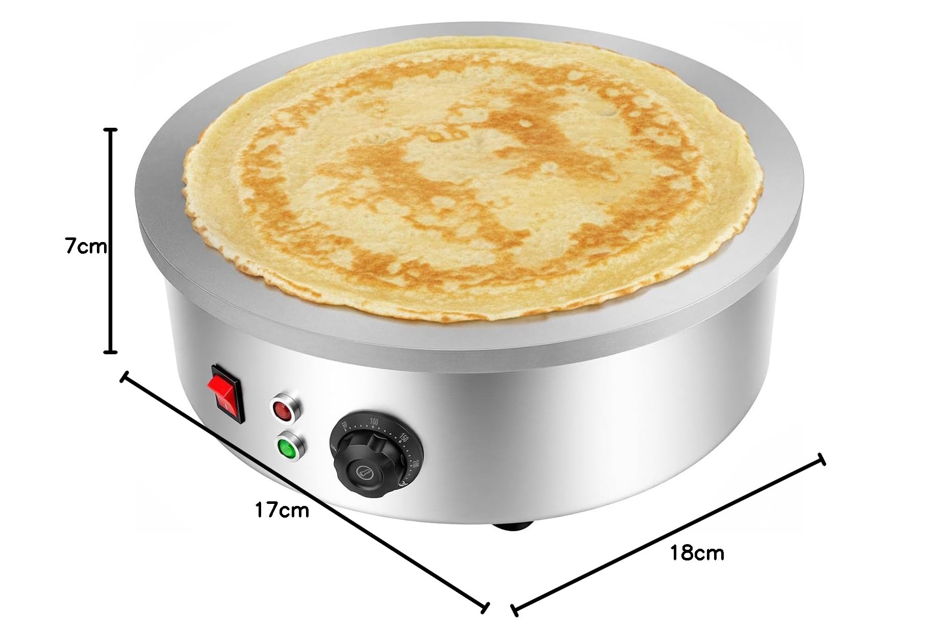 220 V, 3000 W Crêpes-Maschine, Crêpes-Maschine für die Gastronomie, runde Crêpes-Platte, inklusive Spatel und Schaber, 45 cm große Platte, 50–300 °C
