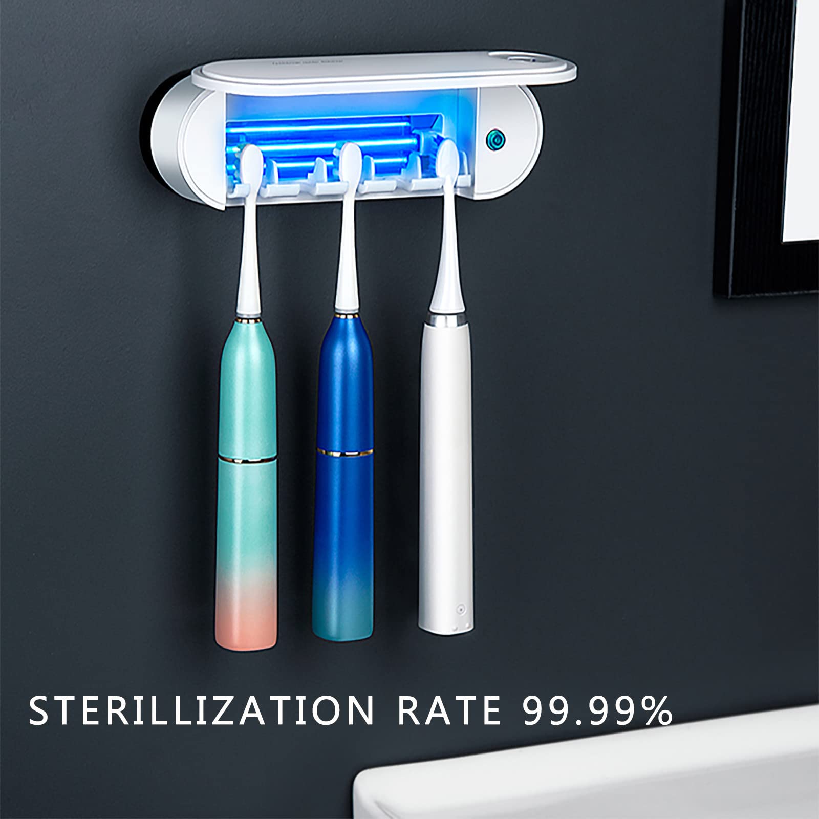 Porta Cepillo de Dientes, Soporte Cepillo de Dientes con Función Esterilizador Secado, Estuche Cepillo Dientes USB Recargable con LED, Organizador Baño Blanco