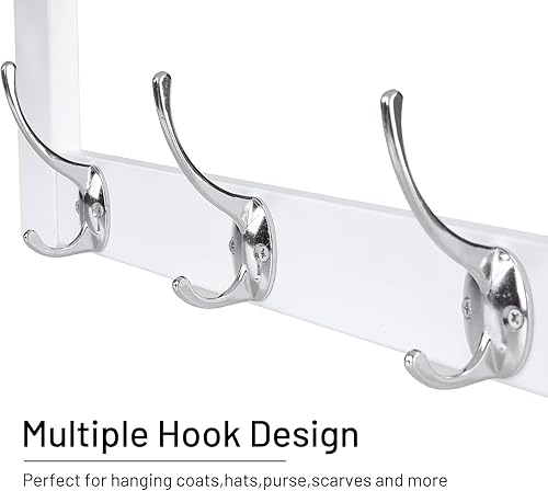 Miniatura 3 de Wonder Comfort Juego de 2 ganchos para abrigos con estante montado en la pared, estante colgante de bambú con 5 ganchos de metal dobles (blanco)