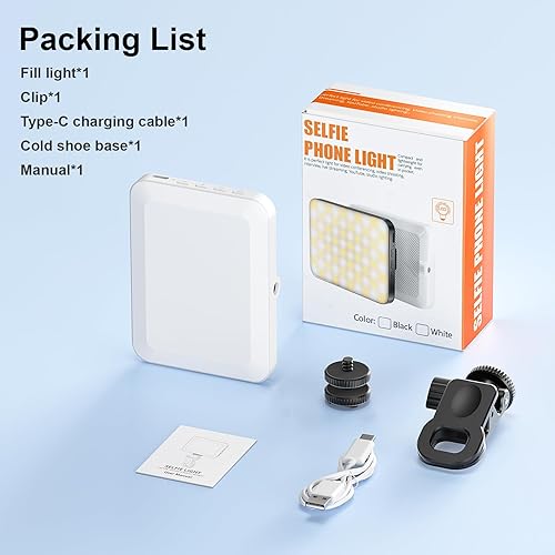 Miniatura 8 de Glisiol Luz para selfie para teléfono, 3000 mAh, 80 luces LED recargables para teléfono, 3 modos de luz, anillo de luz de brillo de 10 niveles para
