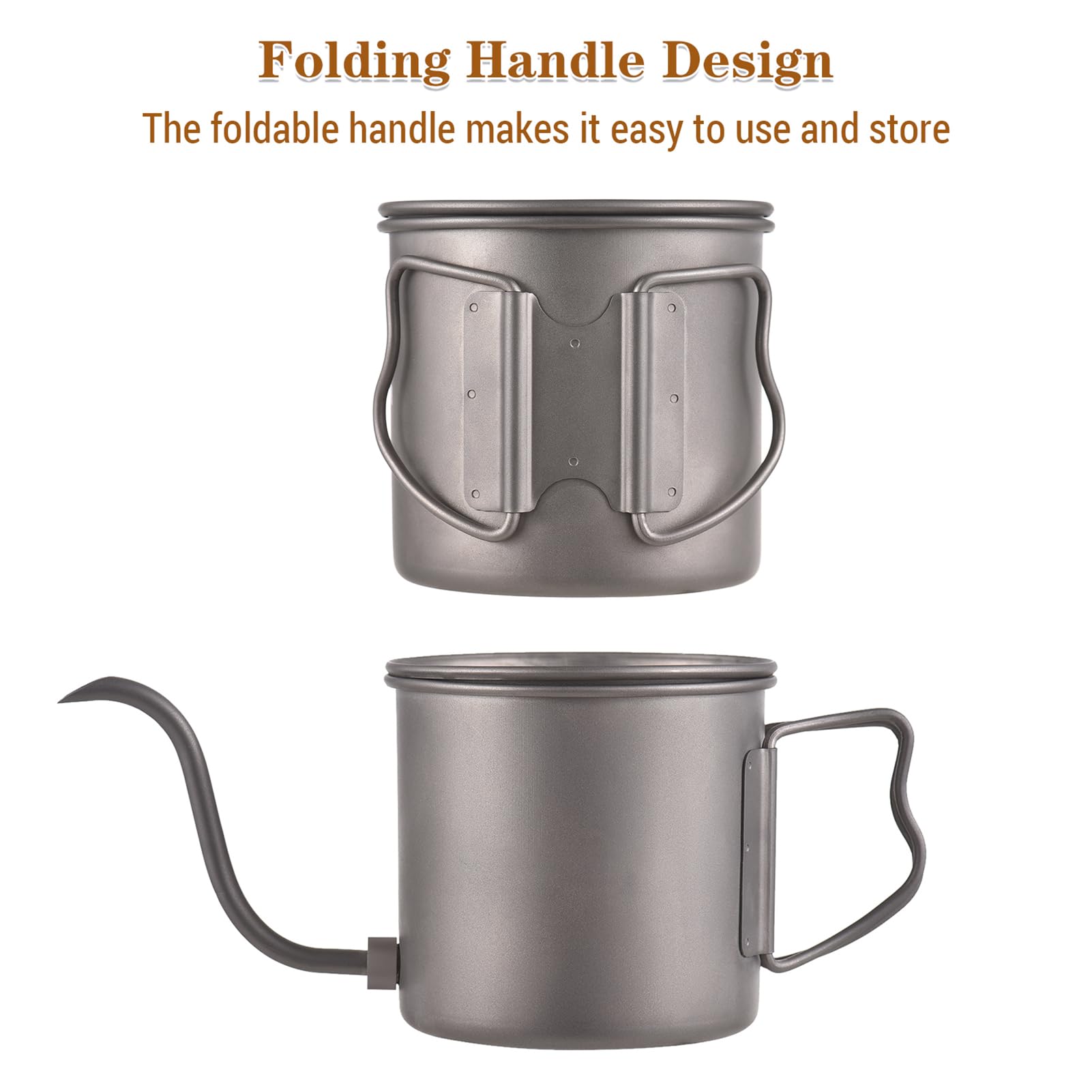 Hervidores de camping de 400 ml para agua hirviendo, hervidor de café con mango plegable + boquilla de café extraíble con filtro de café/taza pequeña, hervidor de té ligero para picnic,