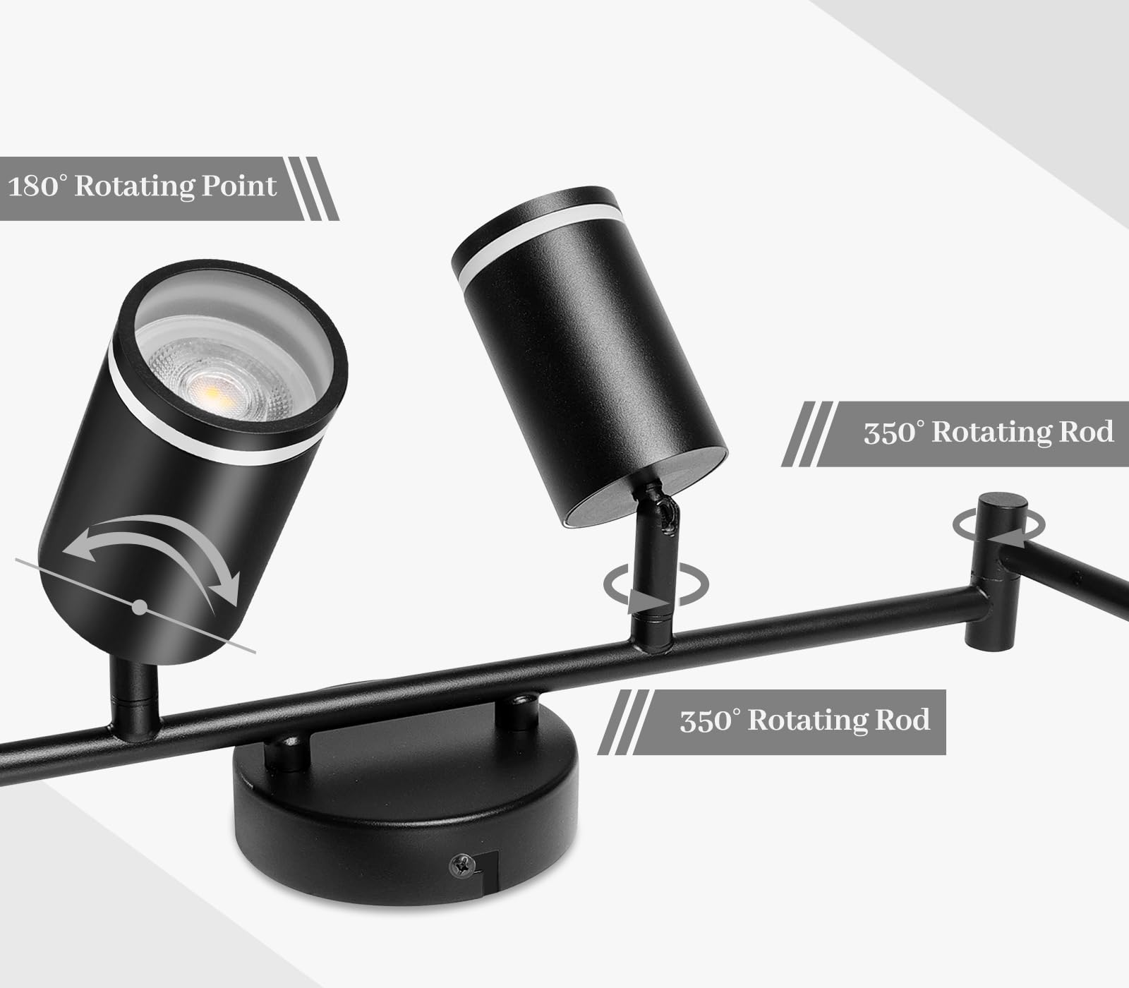 GeyouLux Reflektor sufitowy LED, 6 żarówek, lampa sufitowa LED, wychylna, czarna | GU10 lampa sufitowa punktowa, nowoczesna lampa punktowa, reflektor ścienny do salonu, sypialni, kuchni (bez żarówki)