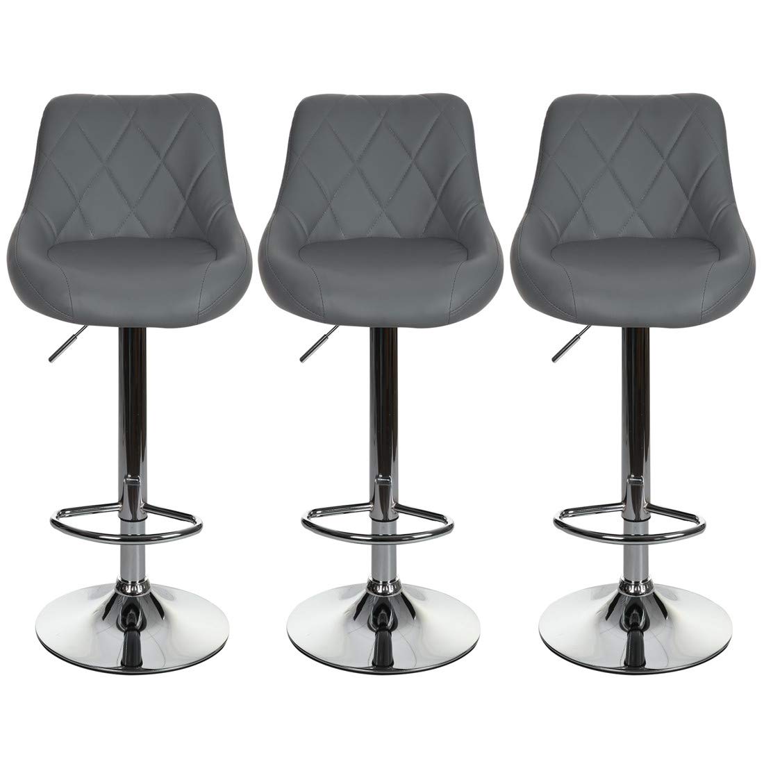 Queiting Bar Stools Set of 3 PU Leather Breakfast Kitchen Barstools Height Adjustable Bar Chairs