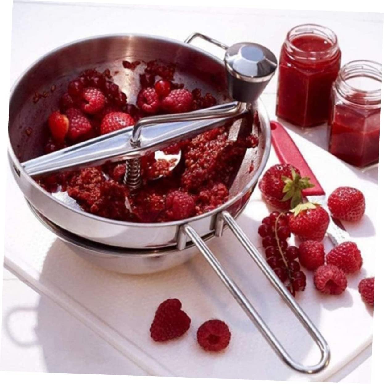 Stainless Steel Manual Food Ricer for Food Puree Soups Ergonomic Design Fine Disks for Jellies Sauces Kitchen Tool