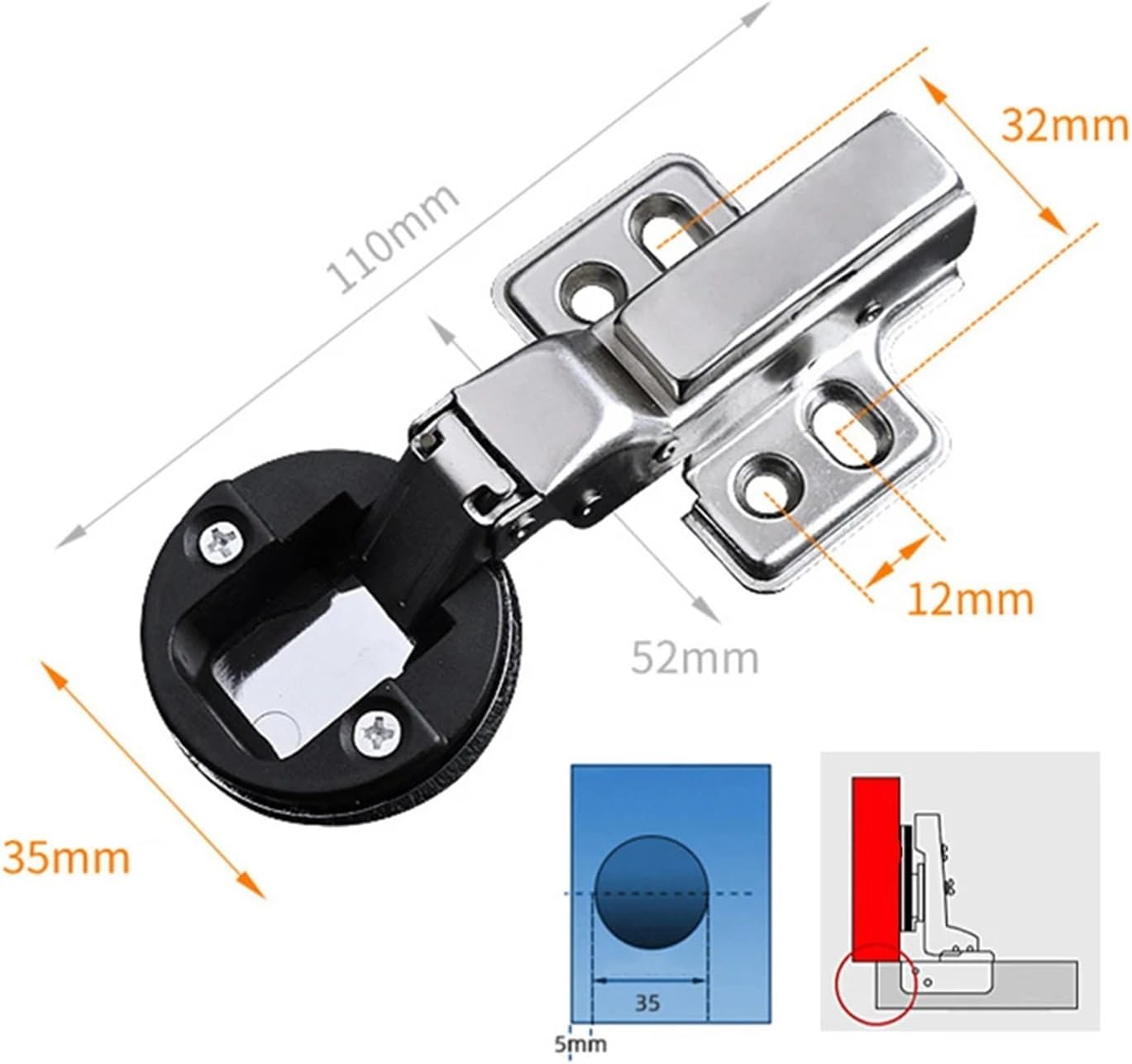 Glass Door Hinge Hydraulic Buffer Kitchen Cupboard Glass Door Damper Hinges Home Wine Cabinet Furniture Hardware Round(Medium Bend)