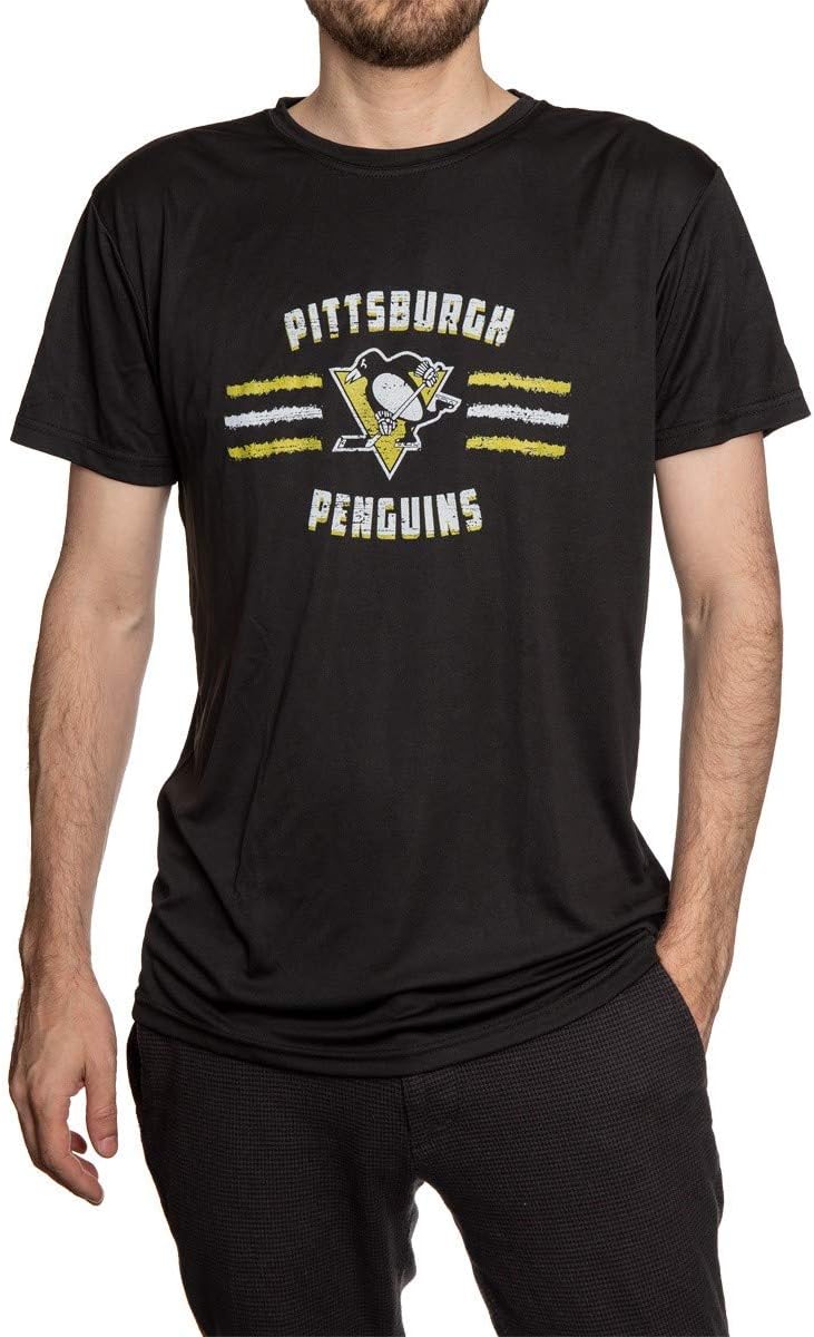 NHL Mens Distressed Lines Loose Fit Performance Rashguard Wicking Short Sleeve Shirt