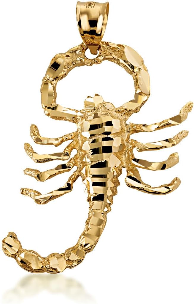 Gold Sparkle-Cut Scorpio Zodiac Charm Scorpion Pendant Necklace | 10K or 14K Yellow, Rose, or White Gold | Choice of Pendant Only or Chain Length