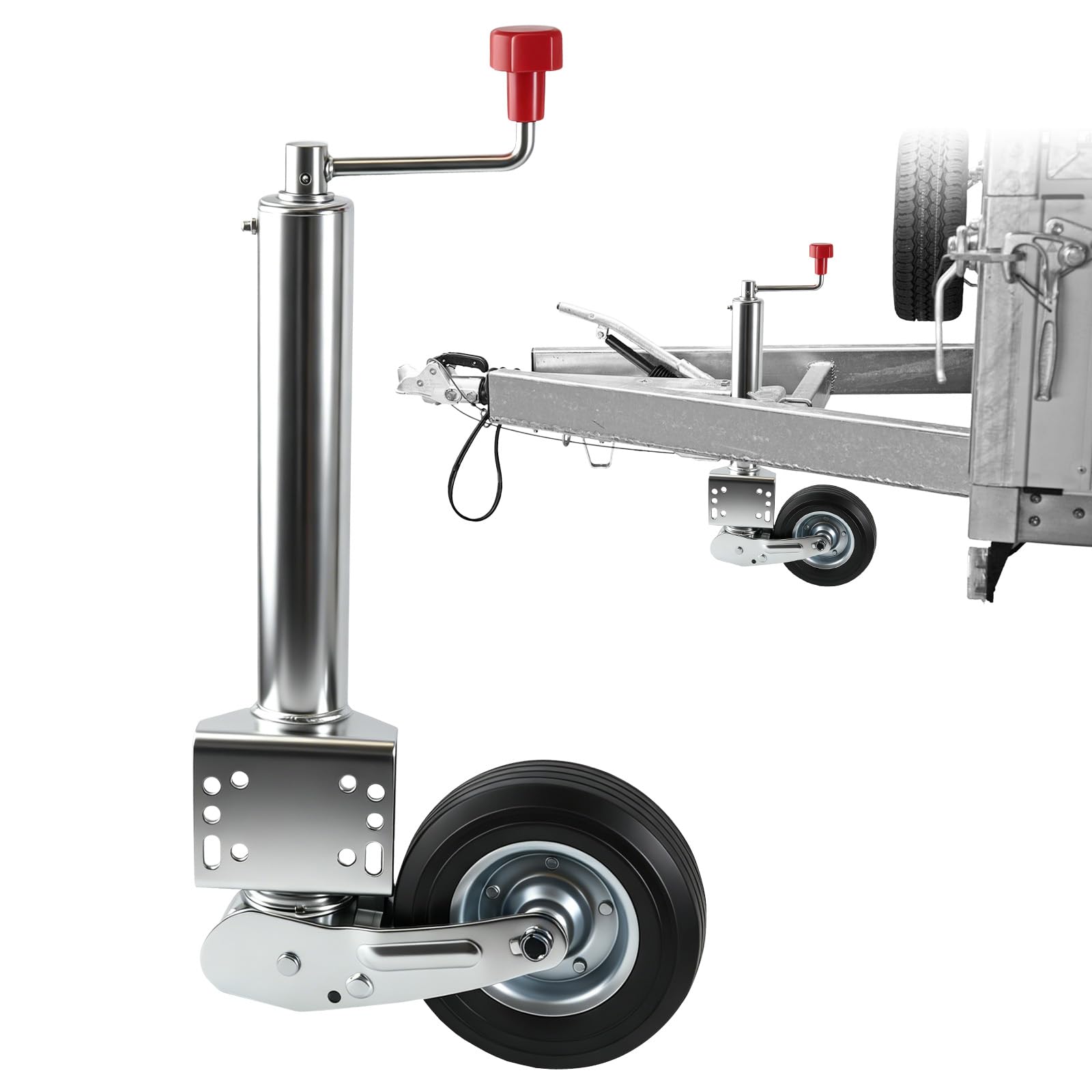 Stützrad für Anhänger mit Kurbel, 500 kg Traglast | Kurbelstützrad höhenverstellbar 245 mm, Deichselstützrad Universal Ersatz für Anhänger Wohnwagen Wohnmobile, Rad 200 x 50 mm