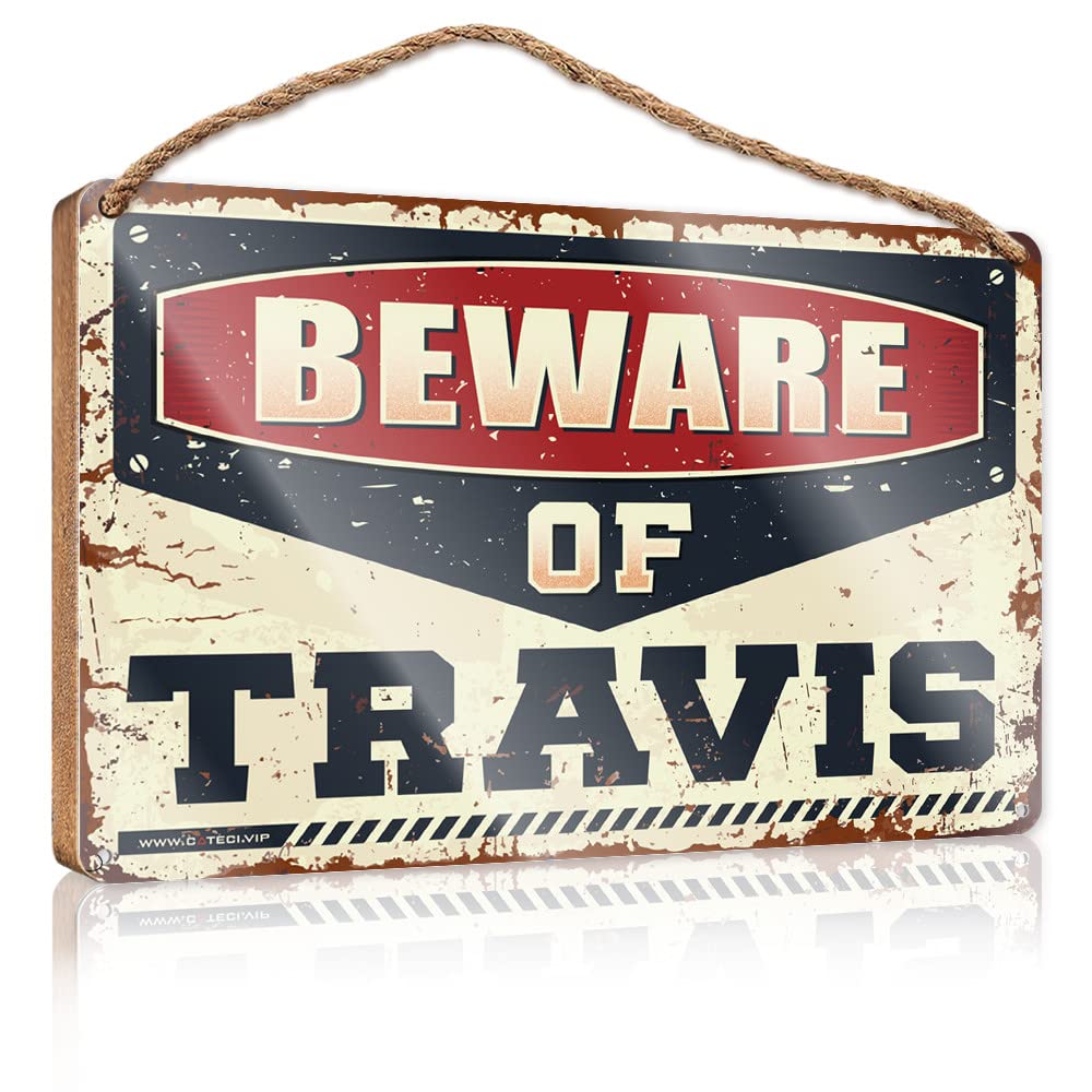 IBWNBBUSN Kitchen Wall Sign Beware Of Travis Wooden Sign Hanging Decor Porch Farmhouse Bathroom Decorations