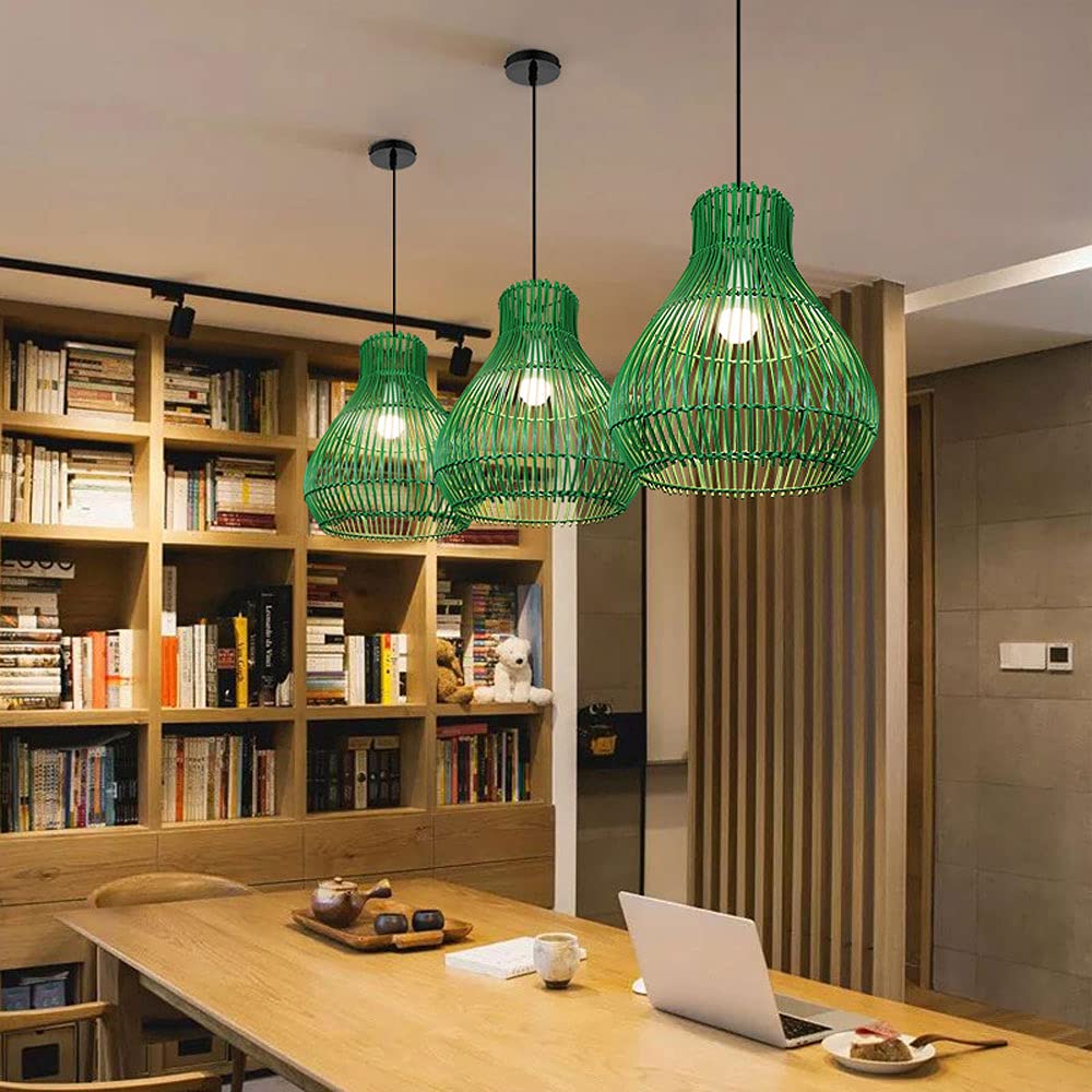 Restaurante nórdico Lámpara Colgante Personalidad Creativa Tejido a Mano Ratán Lámparas de luz Colgantes Sala de Estar Simple Casa de Familia Iluminación de Techo de ratán,Verde