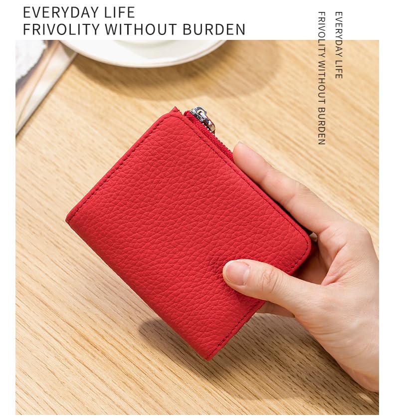 Wallet Women Rfid Blocking Small Coin Bifold Pocket Wallet Ladies Mini Purse ID Window Thin Leather Zipper Pocket (Red,L)4