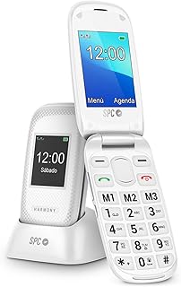 SPC Harmony - Teléfono móvil para personas mayores, móviles con tapa, teclas grandes, volumen alto 96dB, compatible con audífonos, contactos con imagen, botón SOS, doble pantalla (2,4”+1,77”) - Blanco