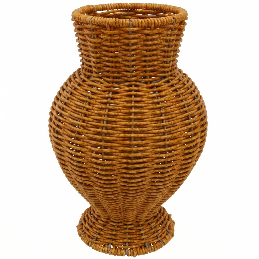 BeVistoso Woven Vase 10 Inch Decorative Rattan Vase, Exquisite Faux Wicker Vases for Flowers Living Room Entryway, Light Brown, Woven