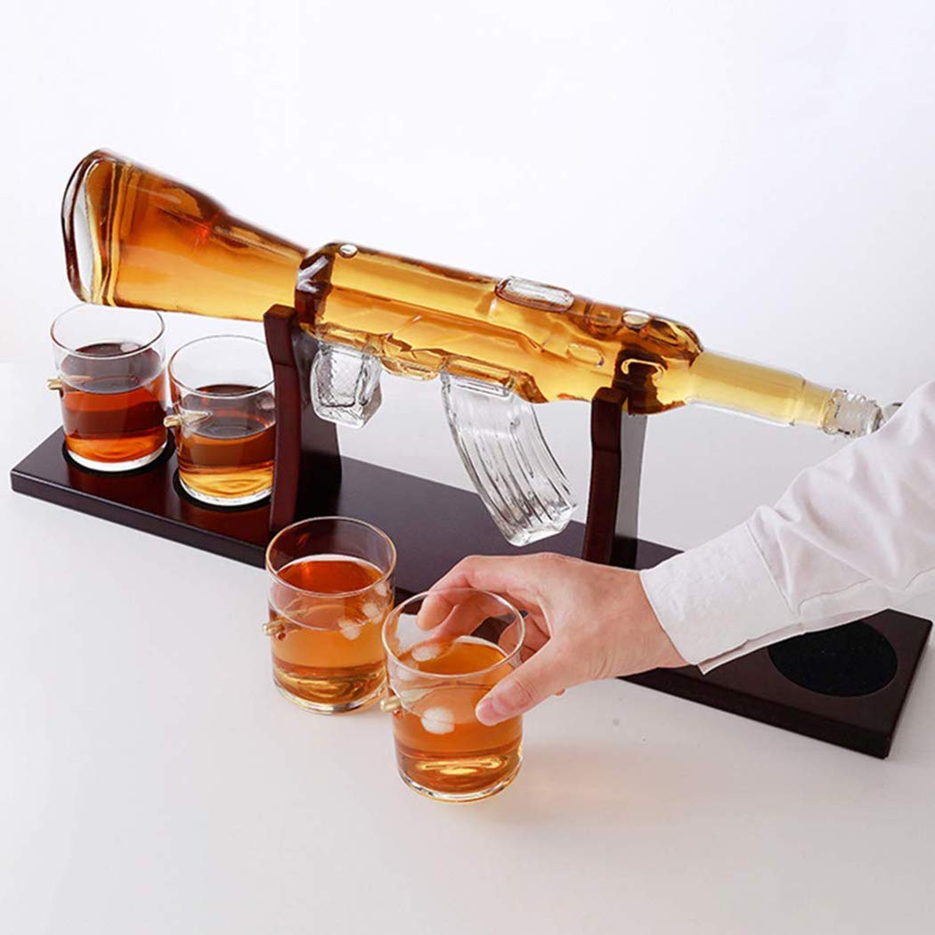 Whiskey Decanter Set,Elegant Rifle Whiskey decanters 800ml with 4