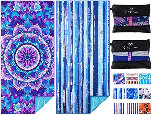 Qinqinamu Microfiber Towel - Sand Free Absorbent Quick Dry For Pool, Swim, Camping, Sports, Beach, Backpacking, Yoga, Gym, Travel Towels Xl 71X32 With Bag - Soft, Compact, Lightweight, Thin 2 Pack #TOP4