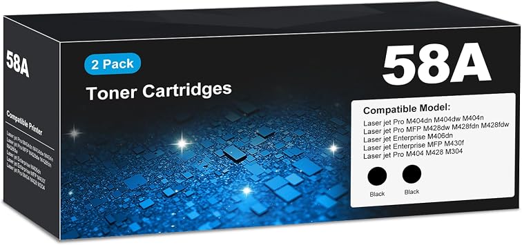 CF258A 58A Toner Cartridges Black 2-pack for HP 58A 58X CF258X, Laser Jet M404dn M428fdw Toner Cartridges, CF258 for Laser Jet Enterprise M404dn M404dw M404n M428dw M428fdn MFP M304 M406dn M430f