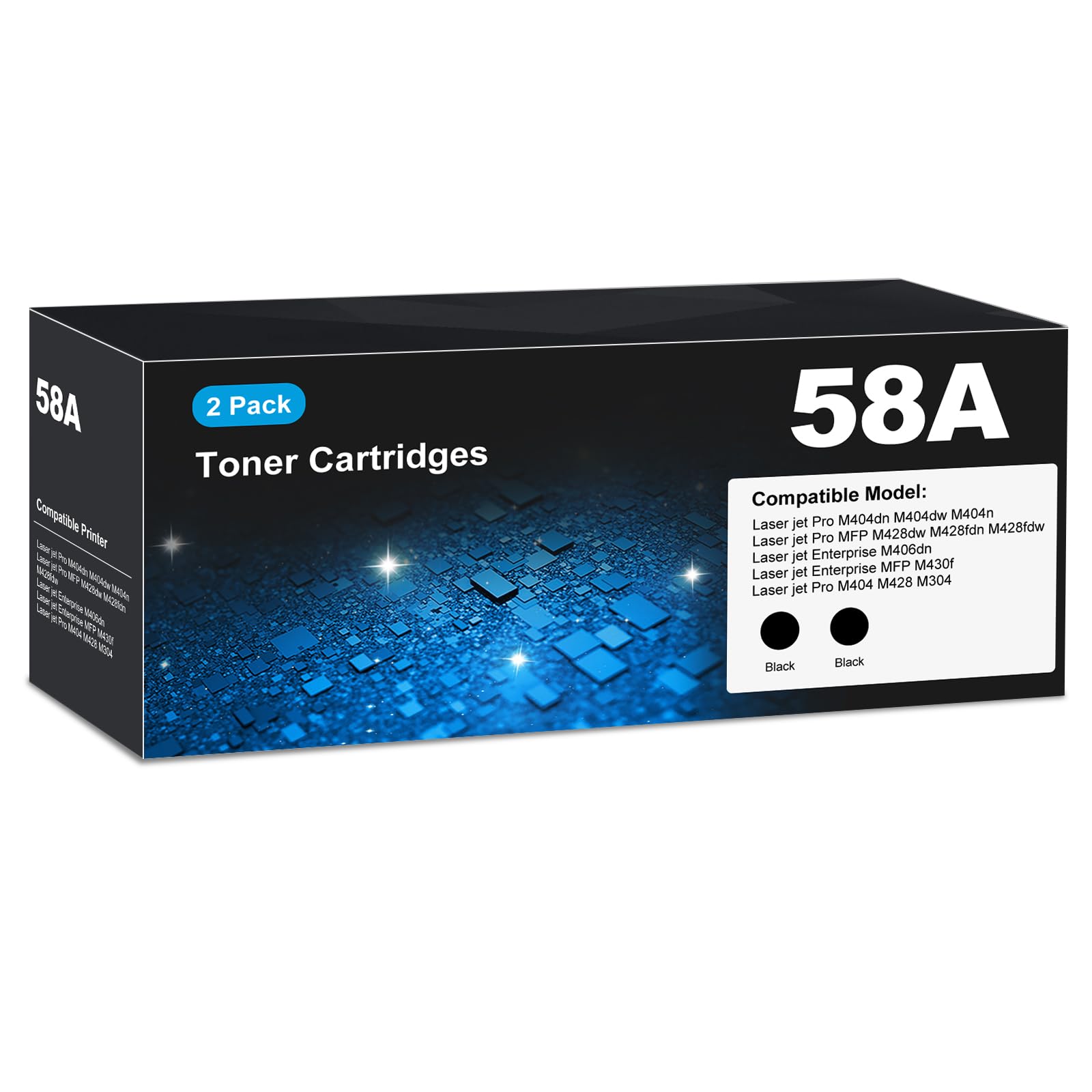 CF258A 58A Toner Cartridges Black (2-Pack) for HP 58A 58X CF258X, Laser Jet M404dn M428fdw Toner Cartridges, CF258 for Laser Jet Enterprise M404dn M404dw M404n M428dw M428fdn MFP M304 M406dn M430f