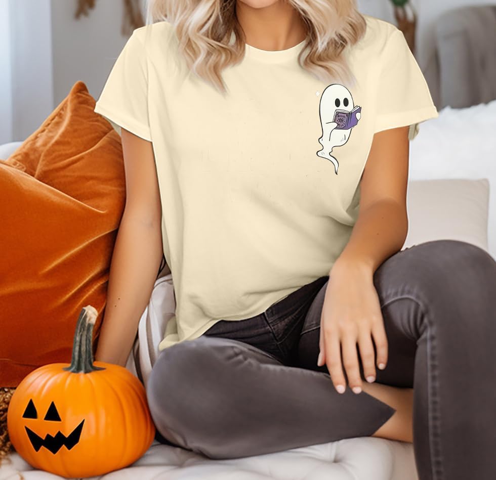 Halloween Teacher Shirts for Women Ghost Reading Book T-Shirt Casual Fall Teacher Tee Tops - Image 3