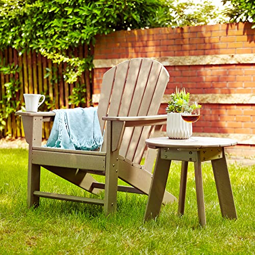 Elm Plus Weather Resistant Hdpe Adirondack Round Outdoor Patio Side Table, 20" D, Tan #TOP1