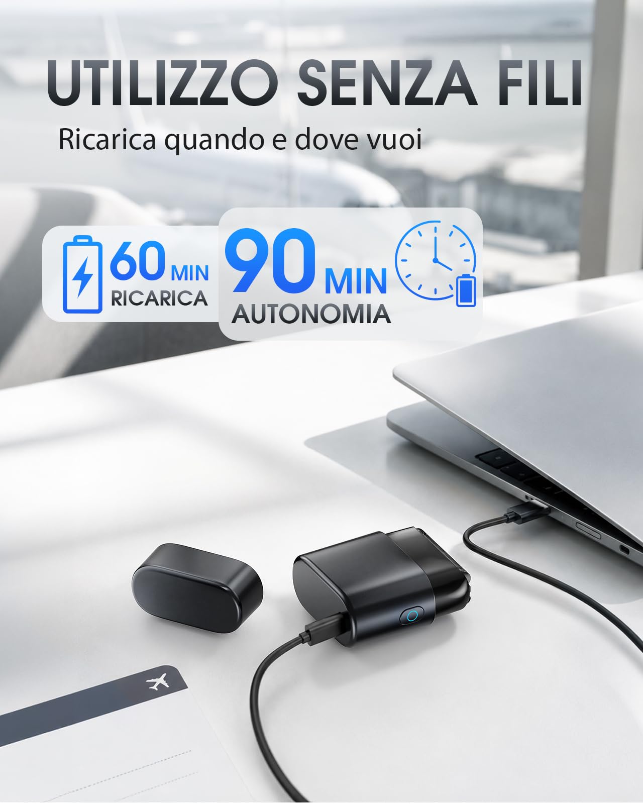 Haokoo Rasoio Elettrico Barba Uomo, Mini Shaver da Viaggio Compatto 90g | Ritocchi Rapidi e Rasatura Precisa Prima di Riunioni, Viaggi e Spostamenti. Removibile a 3 Lame, 90 Min Autonomia, IPX7
