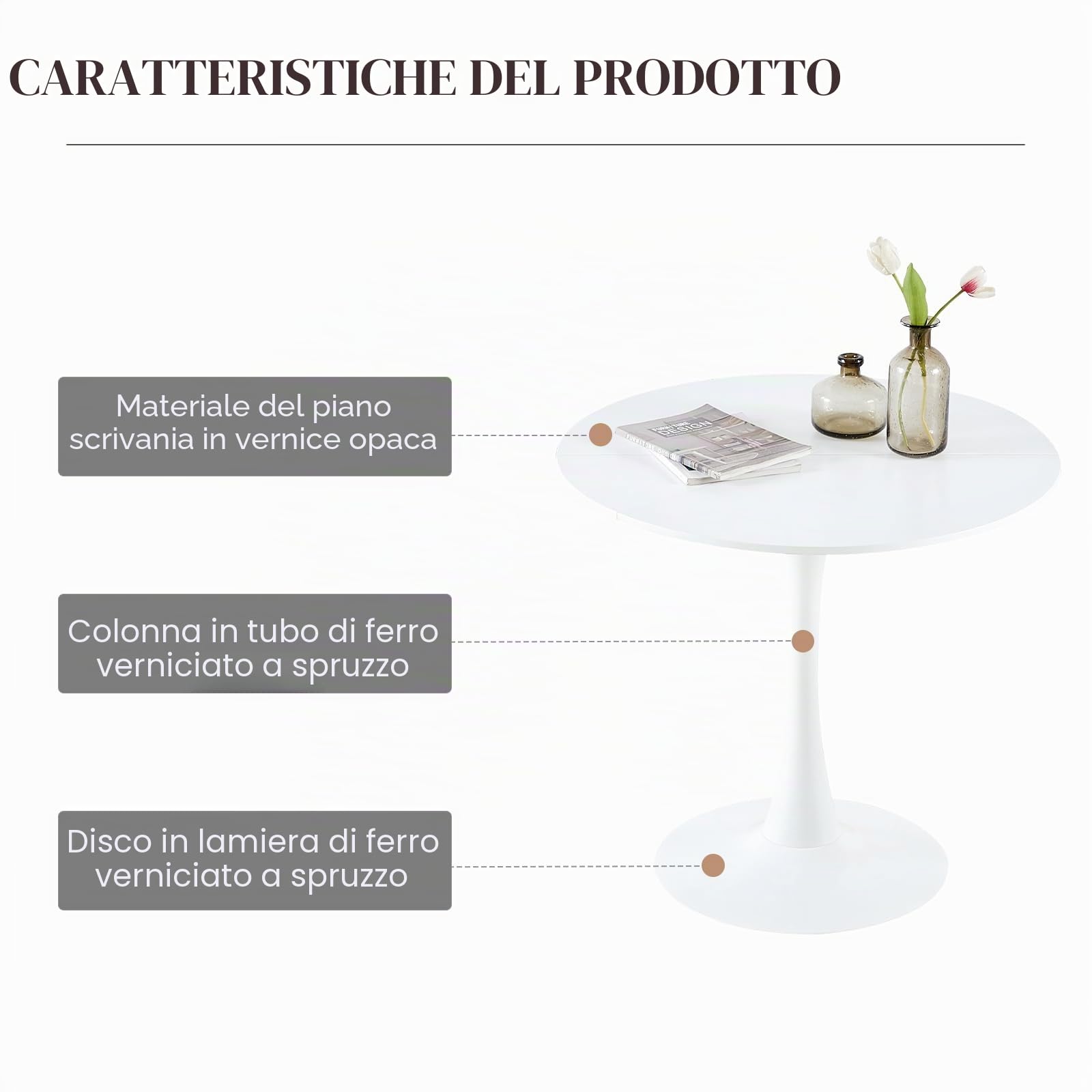 buybyroom Tavolo da pranzo rotondo moderno scandinavo, semplice tavolino per cucina, sala da pranzo e soggiorno, bianco