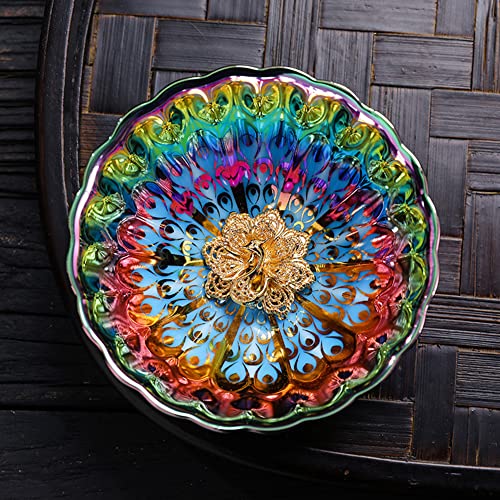 PEWRESLORS Beautiful Colorful Glaze Ceramic Tenmoku Tea Cup Handmade JianZhan Chinese Teaism Kungfu Tea Cup Tea Set with Gift Box(Gold Peacock)