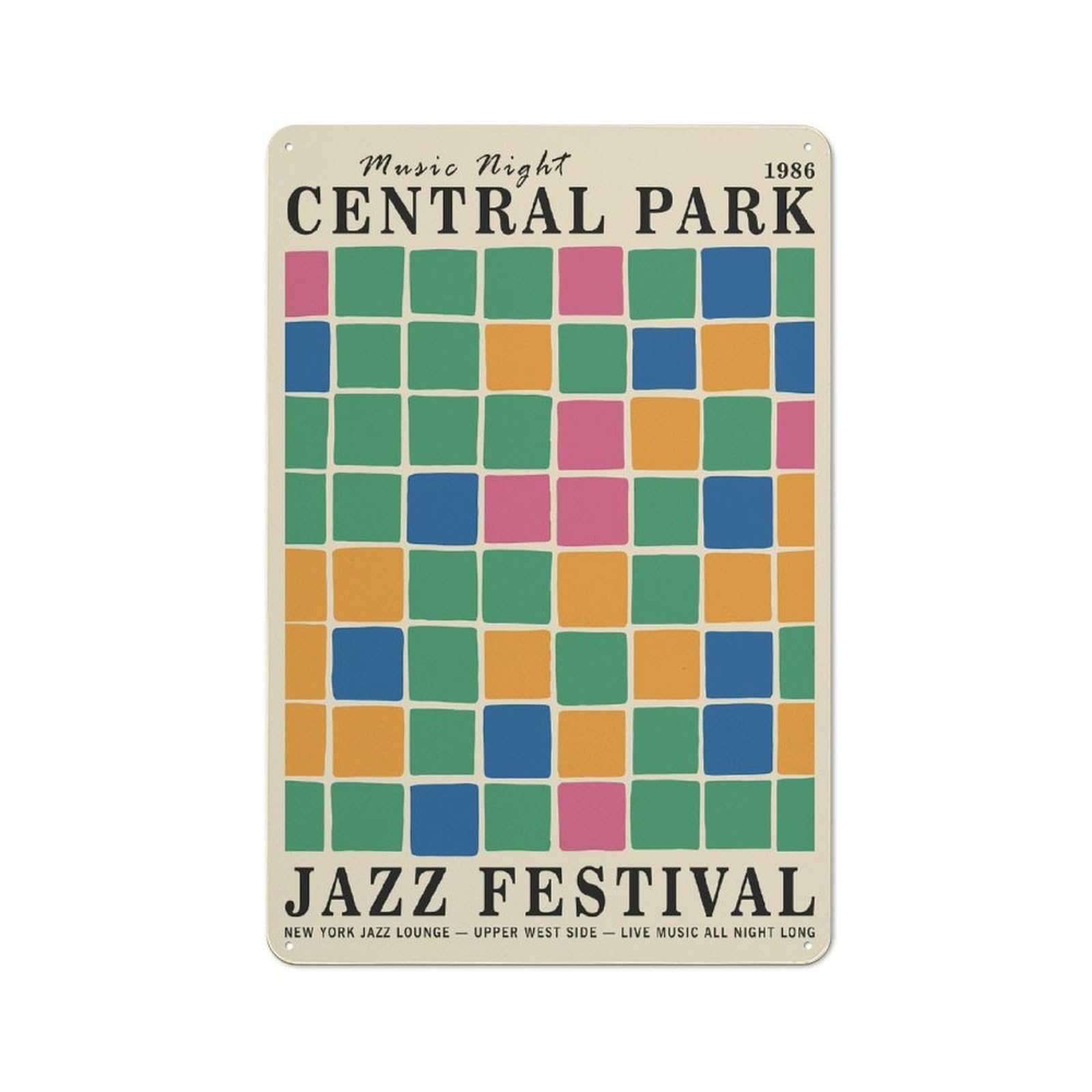 Junmoney Style-13 Central Park Jazz Festival (2) Workshop Style Metal Wall Decor 30X20cm, Garage Metal Sign For Workshop, Basement, Shed Or Games Room