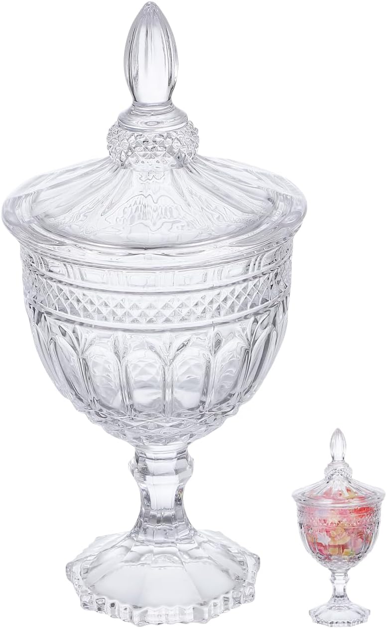 Cabilock Glass Candy Jar with Lid 9.84X4.52 Inch European Style Decorative Storage Canister for Snacks Dry Goods and Cookies