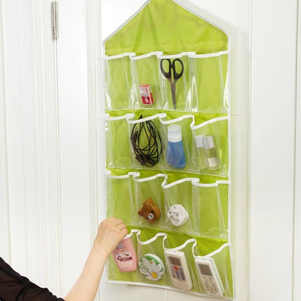 Lc Retail 16 Pockets Fabric Clear Storage Organiser Hanging Bag For Socks Bra Underwear, Multicolour