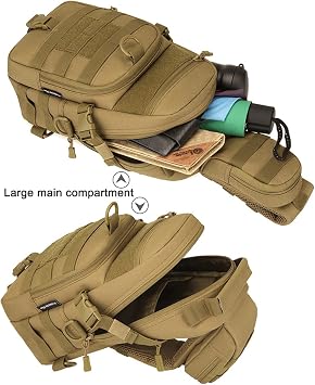 Tactical EDC Sling Bag Military Shoulder Backpack for Men Women Molle Chest Assault Pack Outdoor Crossbody Daypack (Brown)
