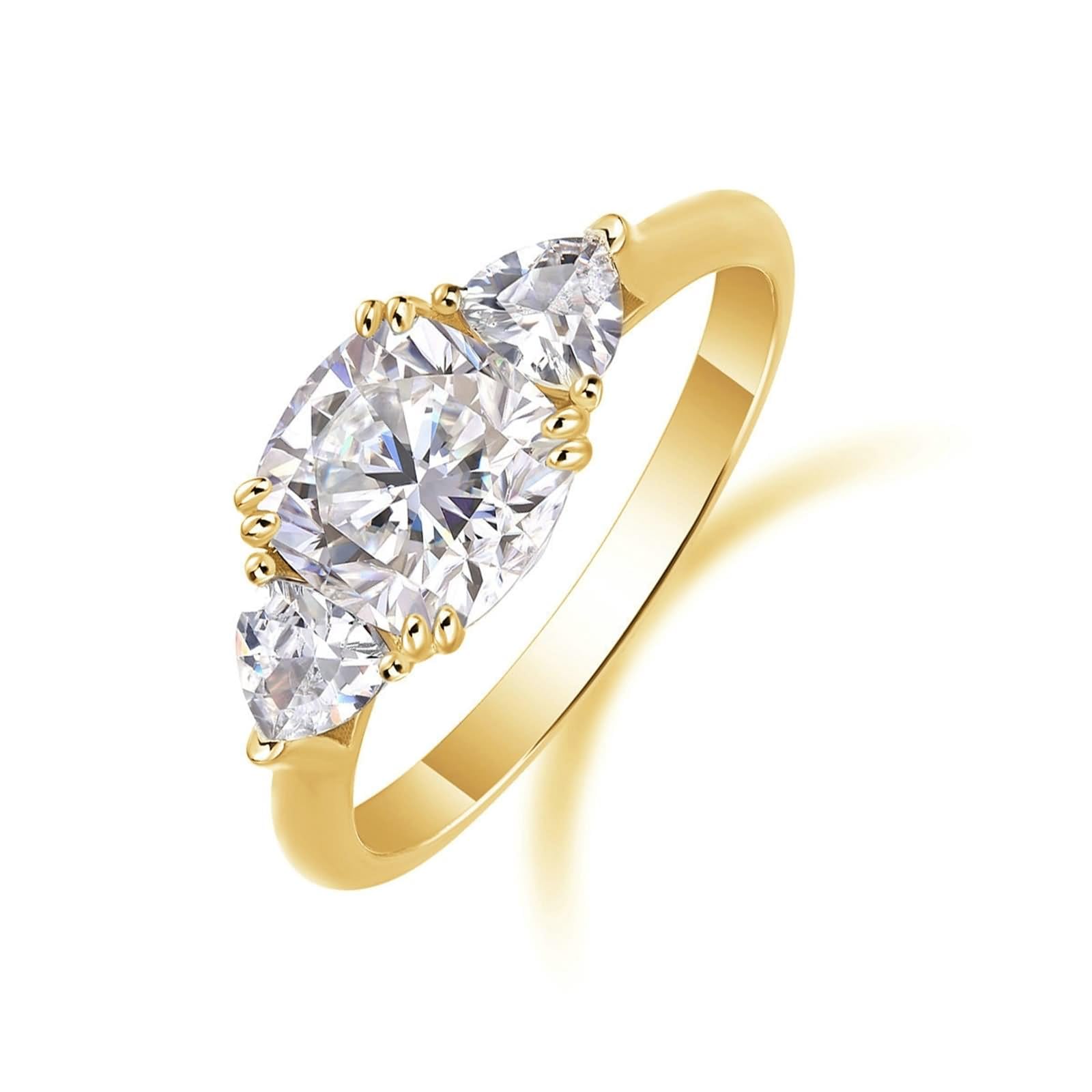 Pierścionki damskie, obrączki ślubne, 3 kamienie z moissanit 1,6 ct, żółte złoto 9K, rozmiar 45 (14,3)