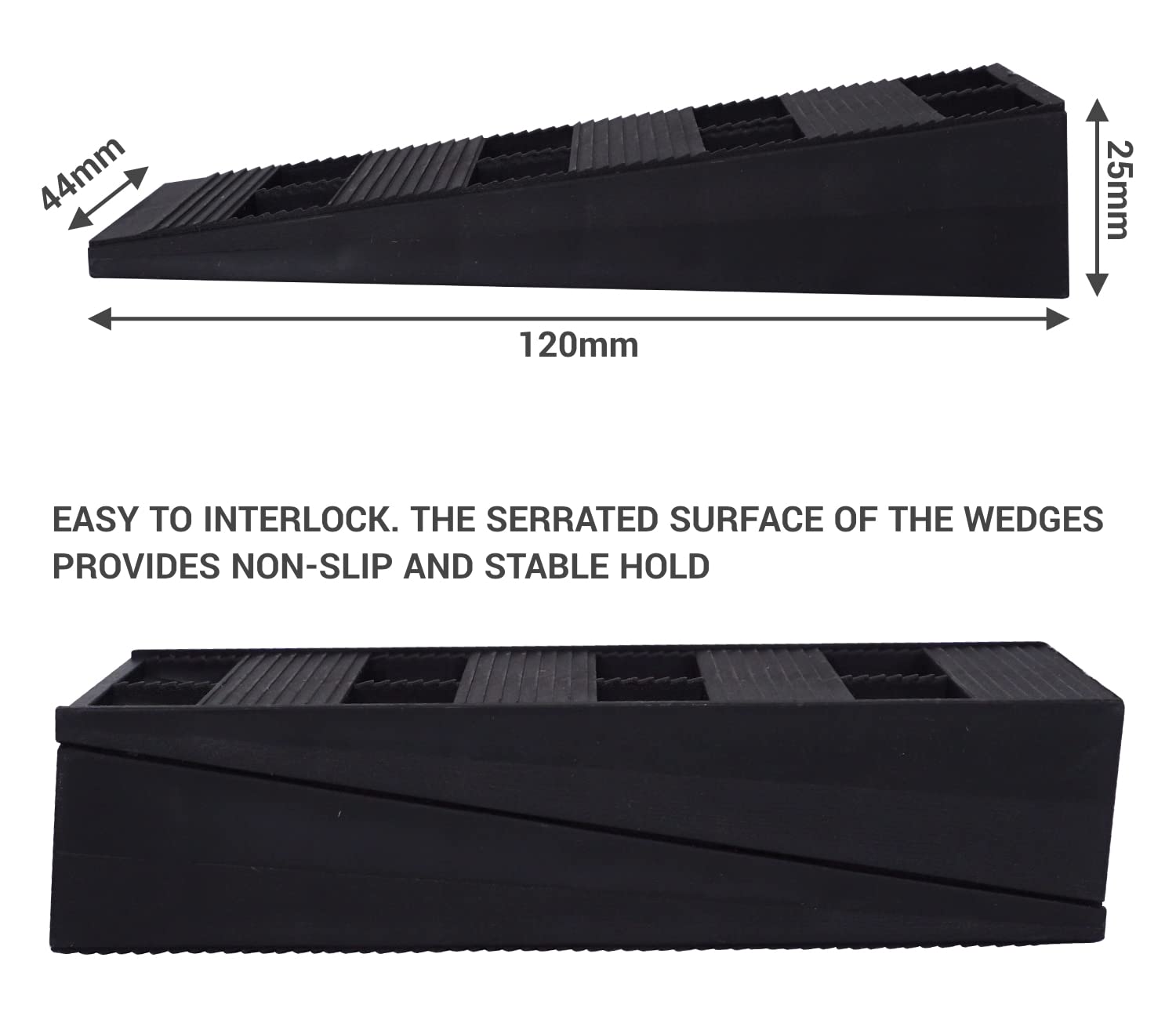 SKIR'CO (8 pcs) Black Plastic Ribbed Wedges 120 x 44 x 25 mm for Leveling Spacing Wedges, Interlocking Wedges - Image 3