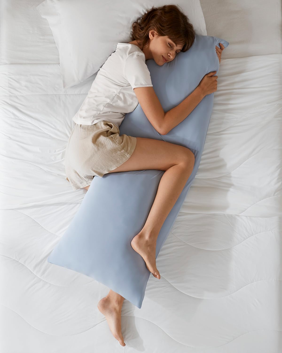 Madison Park Full Body Pillow, Large Pillow with Shredded Memory Foam, Cooling Pillow for Adults with Removable Nylon Spandex Cover, Long Body Pillow for Side Sleepers, 20" x 54", Lumi Blue