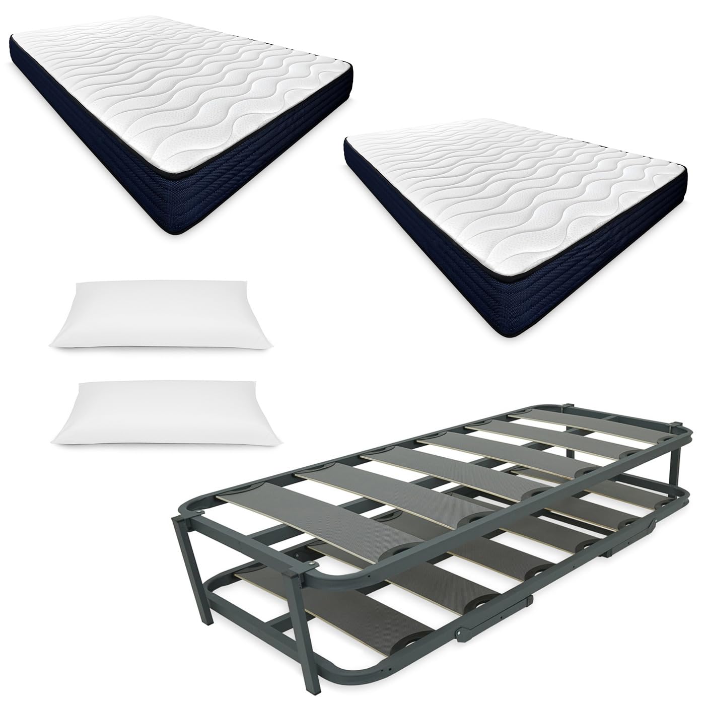 Mattfy - Cama Completa con 2 Colchones Kloe Reversible + Cama Nido Reforzada + 2 Almohadas, 90 x 190