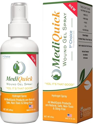 MediQuick El spray de gel de primeros auxilios debe tener que se adhiere a una zona más grande de la piel, funciona en contacto y dura hasta 12