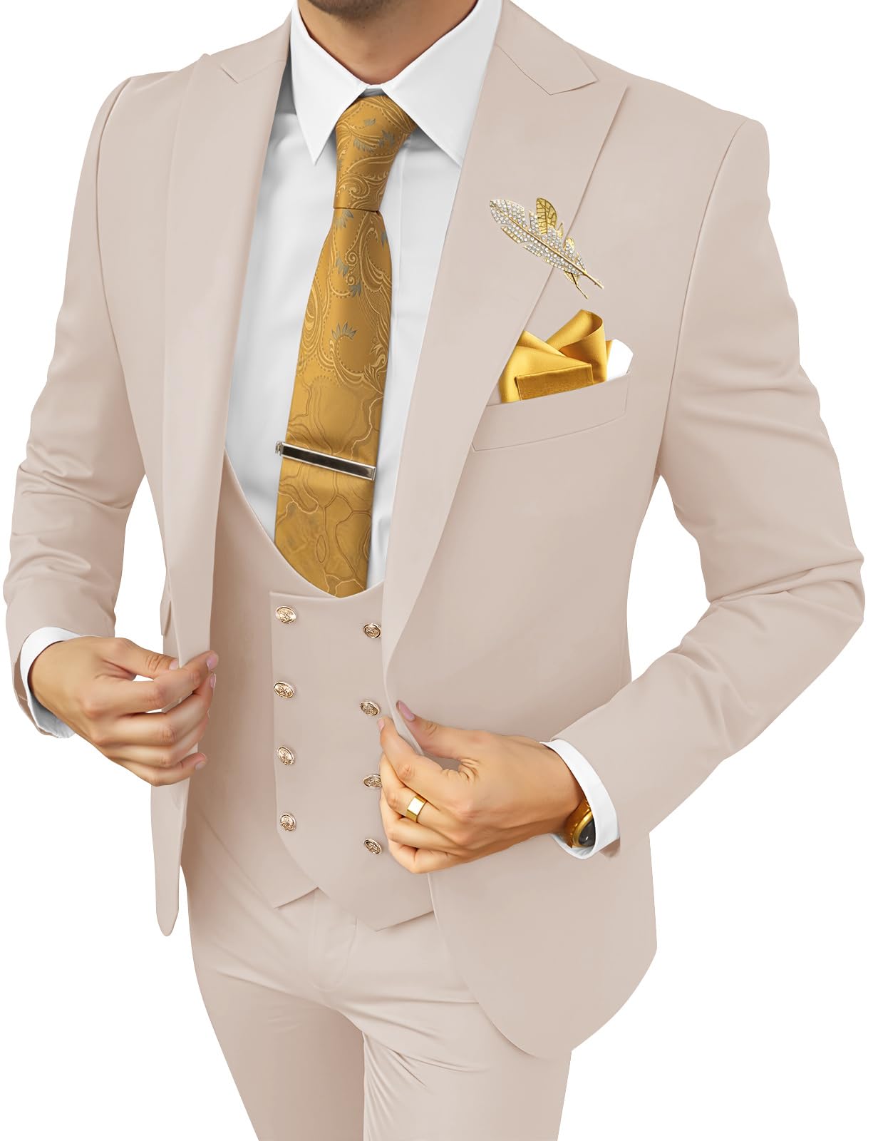 Wangyue Men's Suits 3 Piece Slim Fit Suits for Men Double Breasted Suit Men Business Wedding Prom Tuxedo Suit