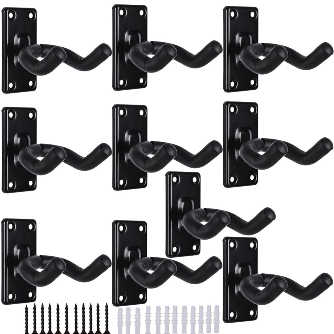 Guitar Wall Mount 10 Pack, Guitar Wall Hanger Sturdy Metal Hook Stand Wall for Acoustic, Electric Guitar, Banjo, Bass,Ukulele