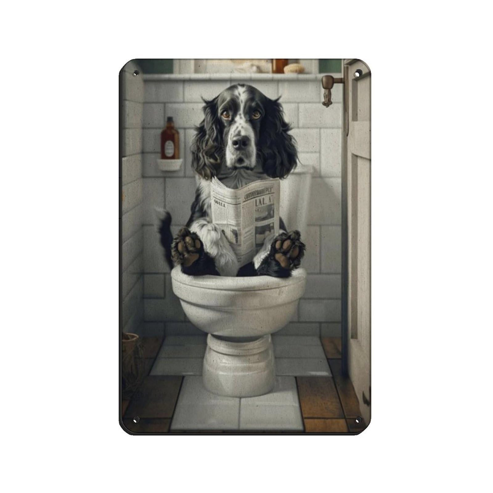 Springer Spaniel on The Toilet, Bathroom Poster Tin Sign Vintage Metal Pub Club Cafe Bar Home Wall Art Decoration Poster Retro 8x12inch(20x30cm)