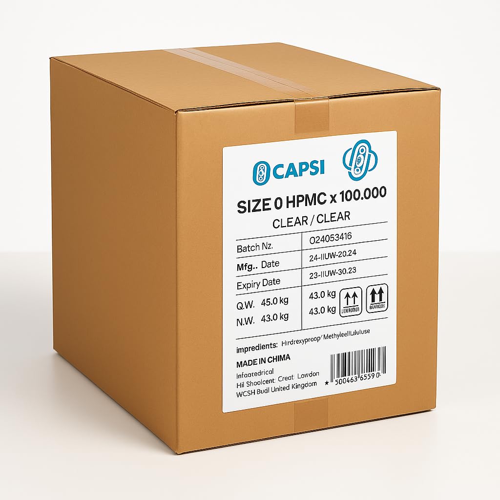 Capsule Vuote Vegetali Misura 0 – 100.000 Pezzi | Capsule HPMC Trasparenti per Integratori | Facili da Riempire, Chiusura Rapida, Vegan, Senza OGM