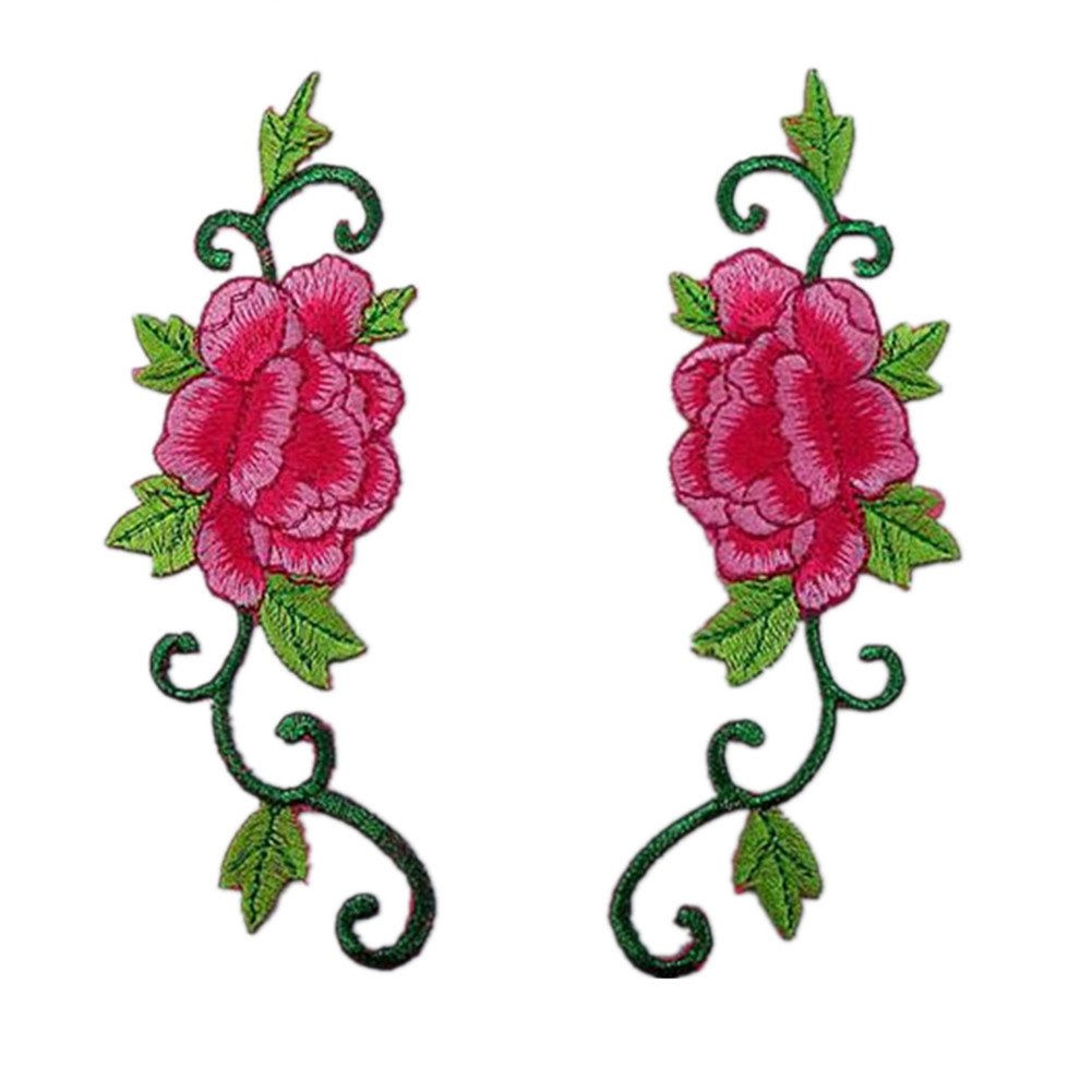 Apliques para ropa, Parches bordados de tela flores, 1 par apliques for coser y planchar(Peony Rose)