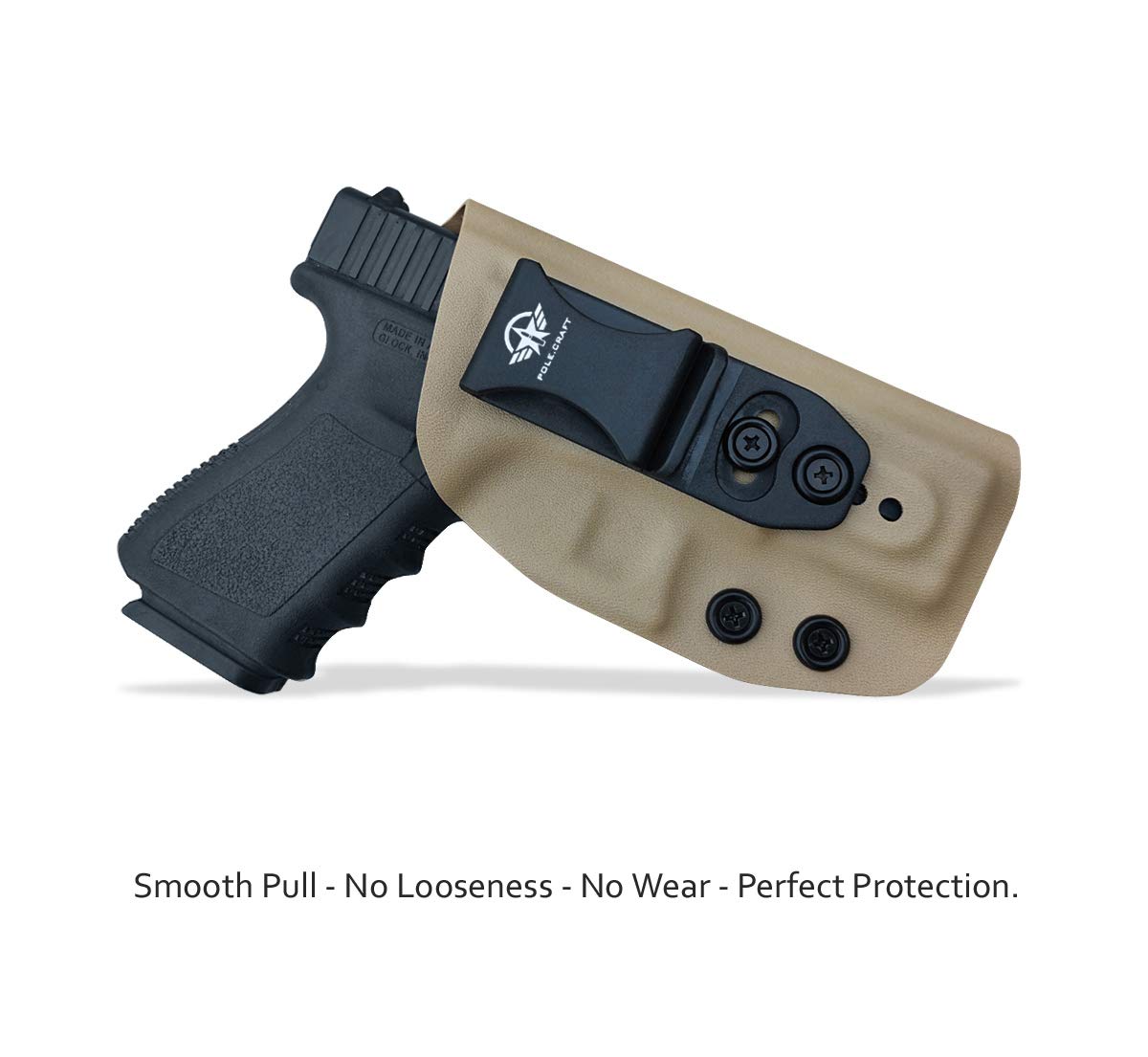 POLE.CRAFT IWB Kydex Fits: Glock 19 19X / Glock 25 / Glock 44 / Glock 45 (Gen 1-5) & Glock 23 / Glock 32 (Gen 3-4) & CZ P10C Pistol - Inside Waistband Concealed Carry Holster (Tan,Right Hand)