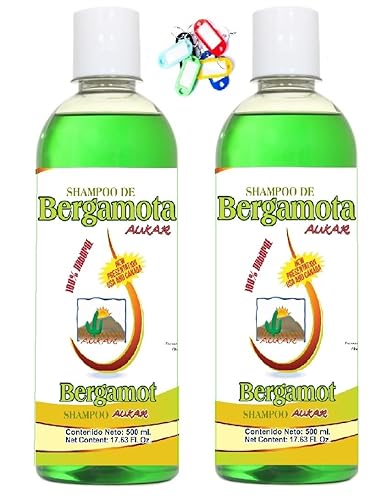 Champú Bergamota 17.63 Fl Oz (PACK de 2) más Llavero Champú de Bergamota 16.9 fl oz más Llavero. Paquete doble. 100% Natural.