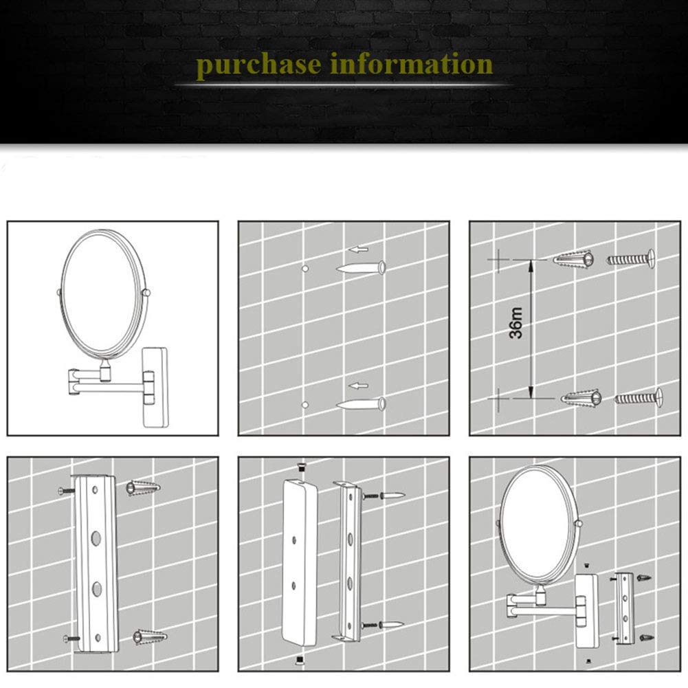 Specchio per Trucco a Parete con ingrandimento 3X, Specchio cosmetico da Bagno bifacciale Premium da 8 Pollici, Girevole a 360 Gradi, Senza Luce, Braccio Estensibile, Rotondo (Colore : Oro)