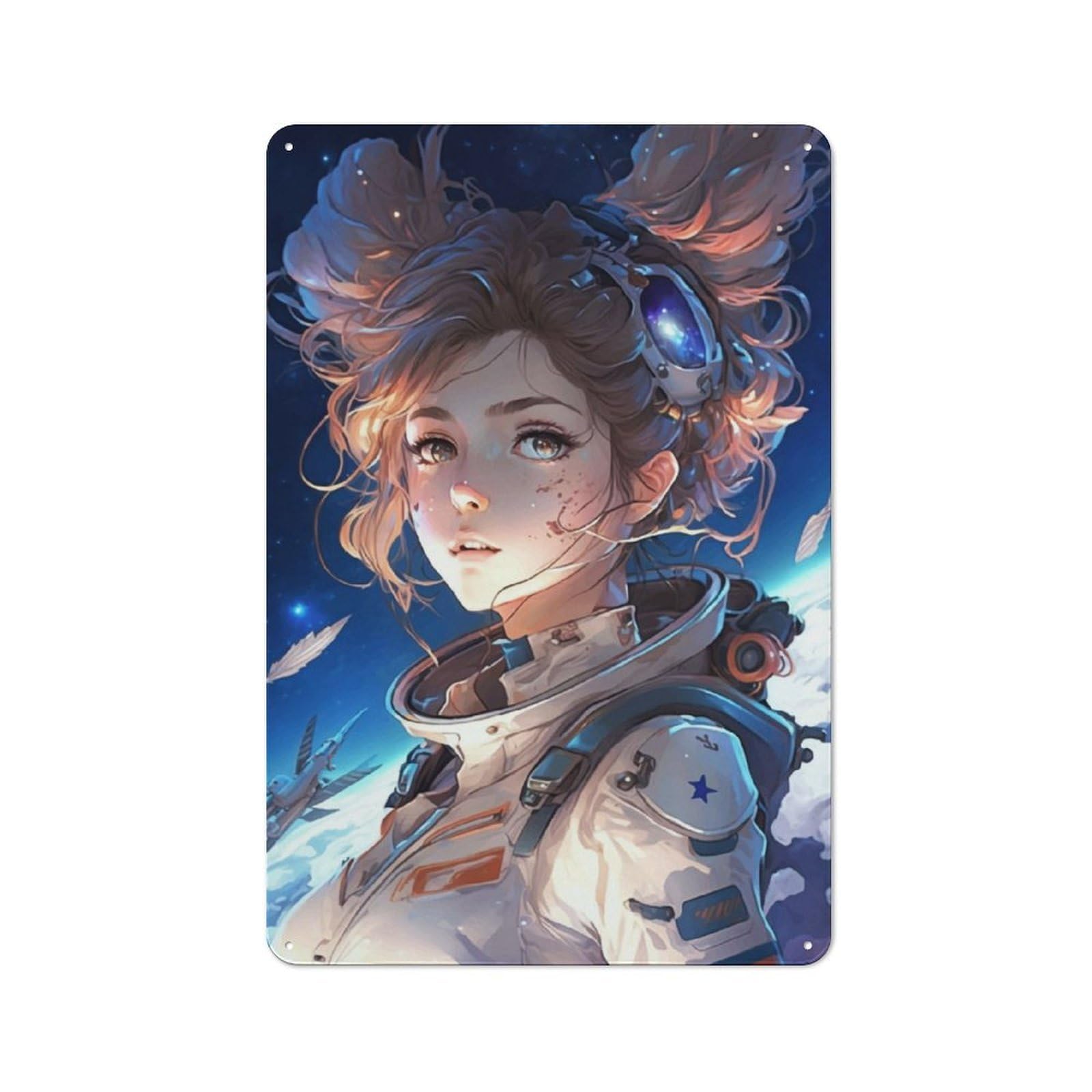 Junmoney Girls Astronaut Printed Metal Sign 30X20cm For Home Office Or Studio, A Christmas Gift For People Styling Home Office And Studio