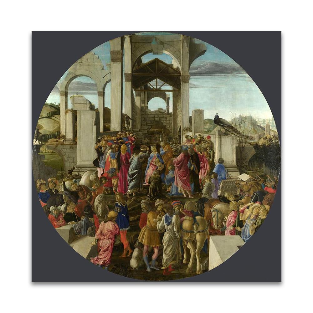 LZ6J8C9 Adoration of the Magi By Sandro Botticelli- Religious Art Print Poster on Canvas- Famous Painting Canvas Wall Art(40x40cm(15.8x15.8in)/Frameless)
