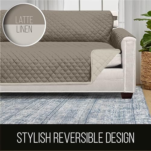 Vista 188 de Sofa Shield Funda de sofá con correa, reversible, resistente a las manchas y al desgarro, funda acolchada de microfibra, lavables, asiento de 78